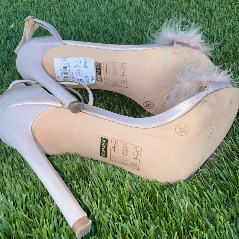 Women’s Top Shop Pink Fuzzy Fur High Heels Stilettos shoes size 7 - 7.5 - Picture 5 of 6